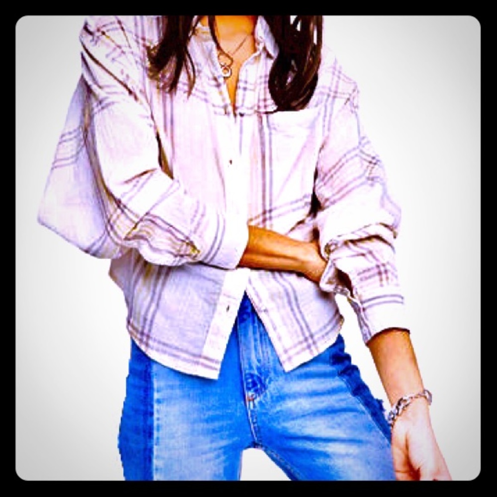 Free People Cotton Cropped Shirt Ivory Medium